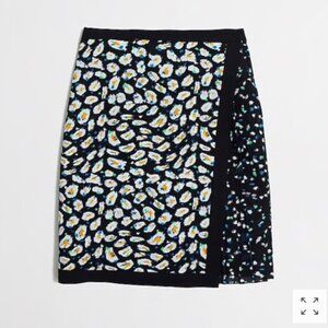 J. Crew Factory Black Print Pleated Faux Wrap Skirt Size 6 Lined Mini EUC